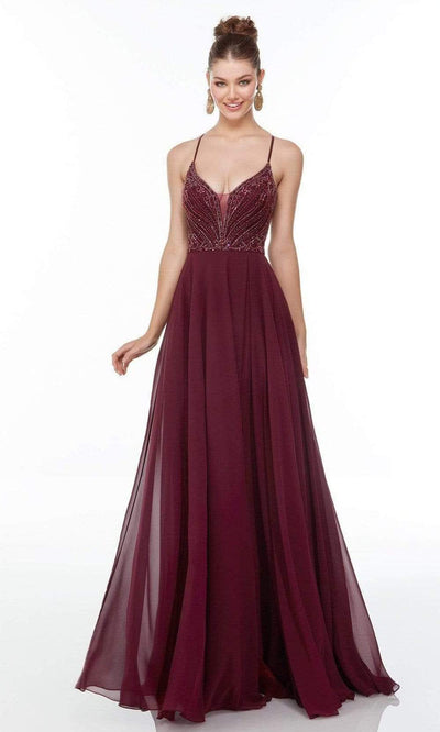 Alyce Paris - 61128 Sleeveless Chiffon A-Line Dress Prom Dresses 000 / Black Cherry