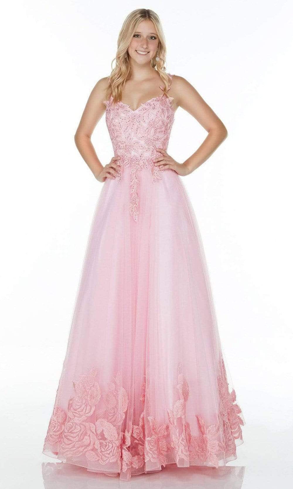 Alyce Paris - 61131 Sleeveless Floral Embroidered Ballgown Formal Gowns 000 / Pink