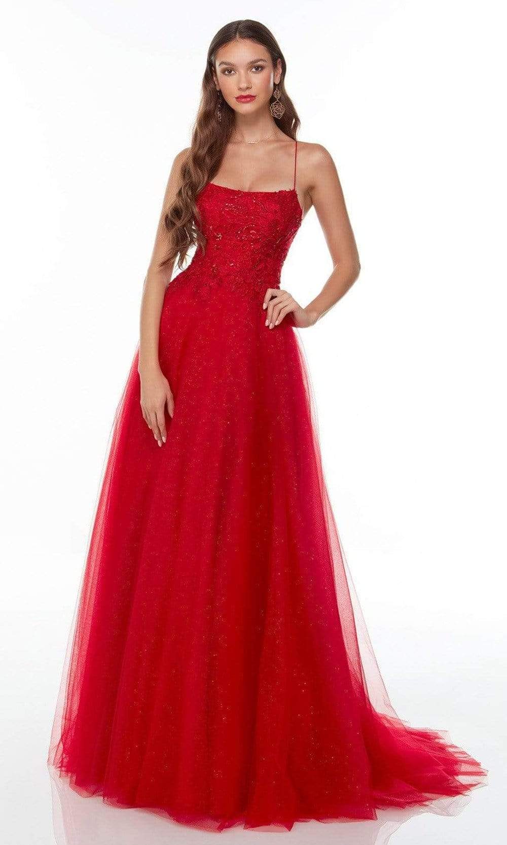 Alyce Paris - 61134 Spaghetti Straps Tulle Ballgown Formal Gowns 000 / Red