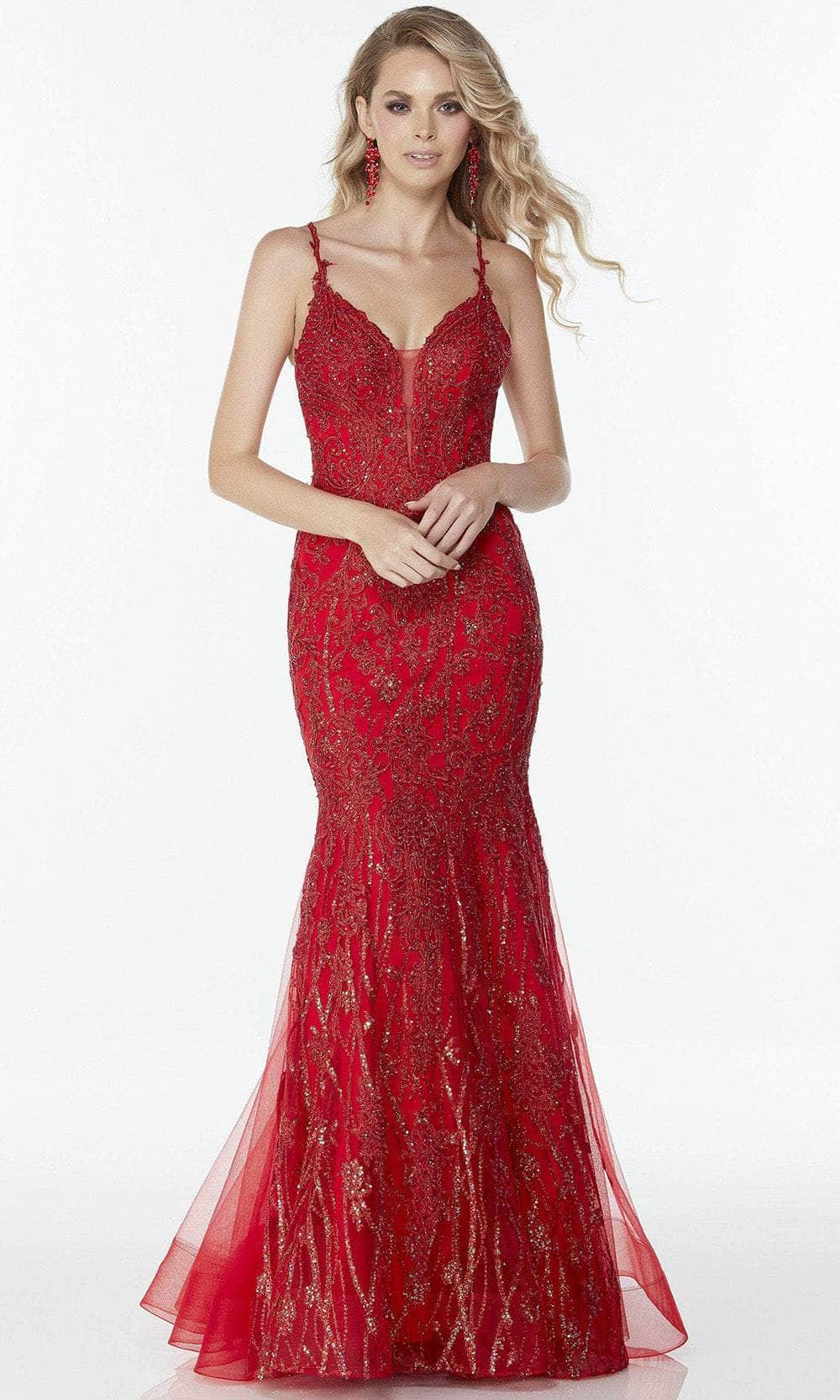 Alyce Paris 61135 - Beaded Sleeveless V-neck Evening Dress Special Occasion Dress 000 / Red