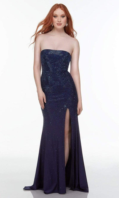 Alyce Paris - 61137 Bead-Ornate High Slit Gown Special Occasion Dress 000 / Midnight