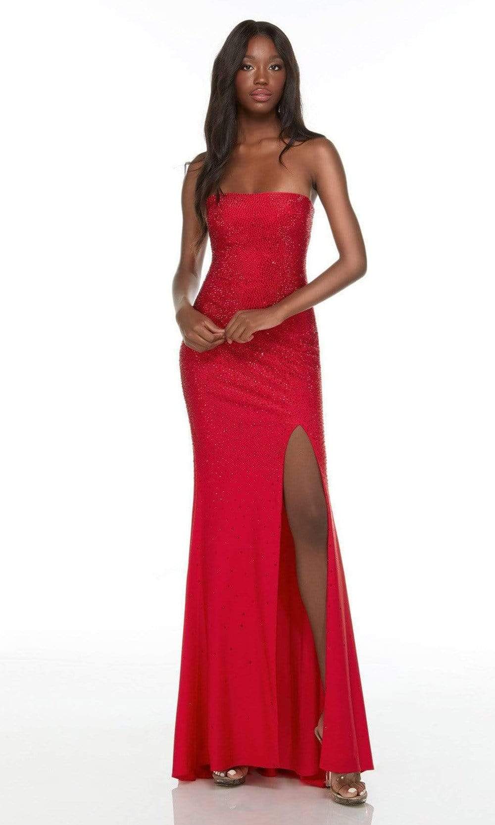 Alyce Paris - 61137 Bead-Ornate High Slit Gown Special Occasion Dress 000 / Red