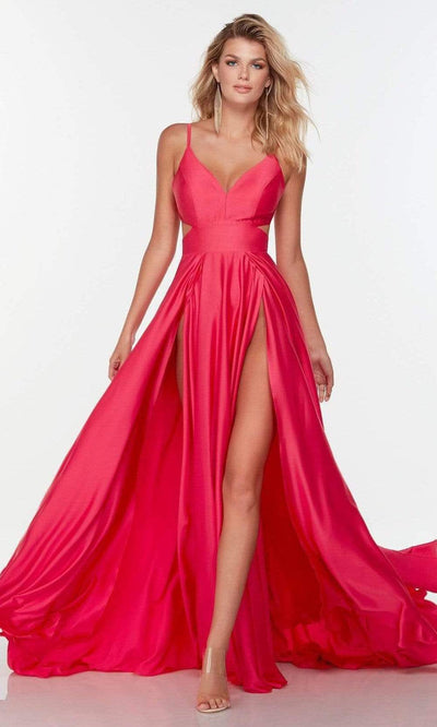 Alyce Paris - 61140 Long Cutout Accented Gown Special Occasion Dress 000 / Hot Pink