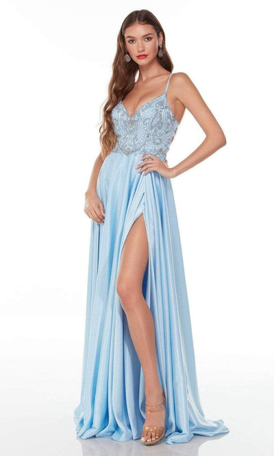 Alyce Paris - 61141 Beaded High Slit Gown Special Occasion Dress 000 / Glacier Blue