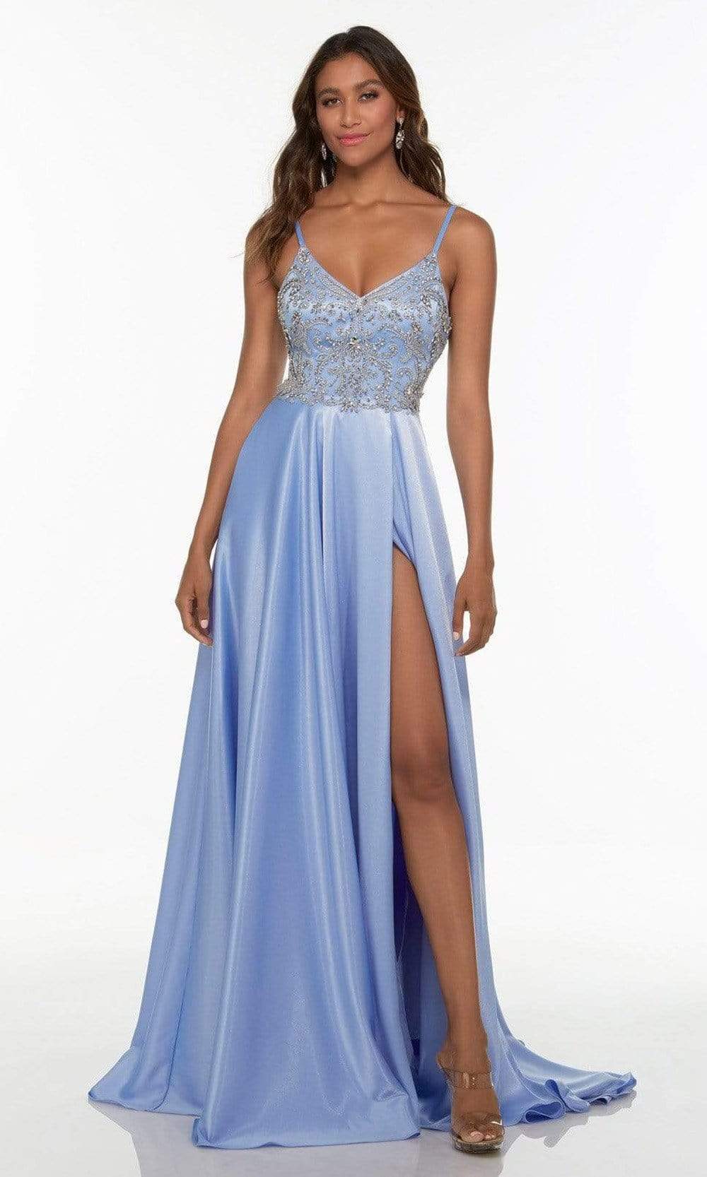 Alyce Paris - 61142 Bejeweled V-Neck Gown Special Occasion Dress 000 / Light Periwinkle