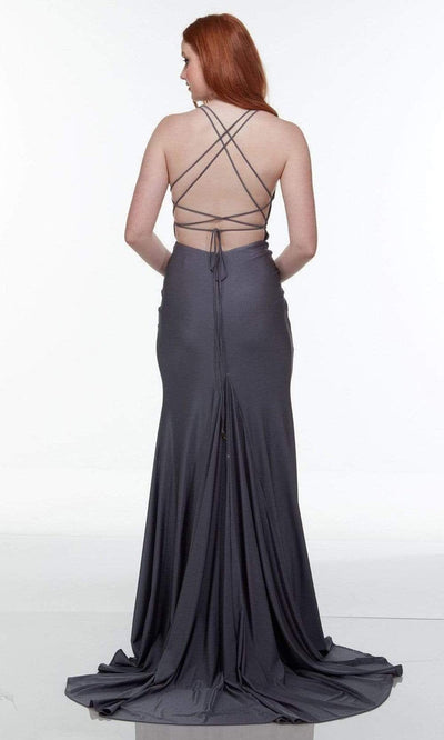 Alyce Paris - 61156 Shirred High Slit Gown Special Occasion Dress In Gray