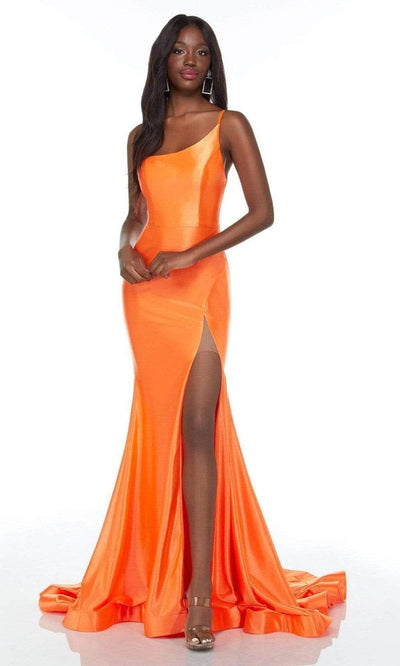 Alyce Paris - 61159 Asymmetrical Bodice Long Gown Special Occasion Dress 000 / Bright Orange