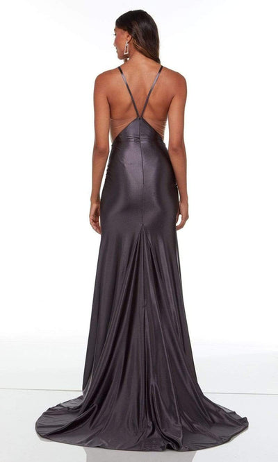 Alyce Paris - 61161 Halter Side Sheer Satin Gown In Black