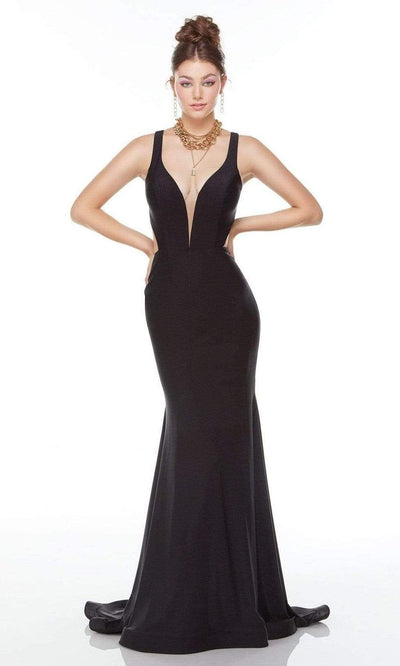 Alyce Paris - 61163 Plunging Open Back Bodycon Dress Prom Dresses 000 / Black
