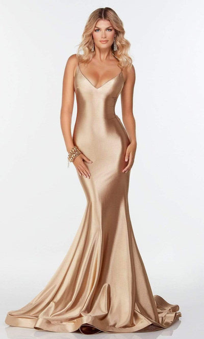 Alyce Paris - 61169 Long V-Neck Mermaid Gown Special Occasion Dress 000 / Gold