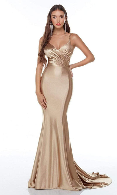 Alyce Paris - 61170 Crisscross Bodice Gown Special Occasion Dress 000 / Gold