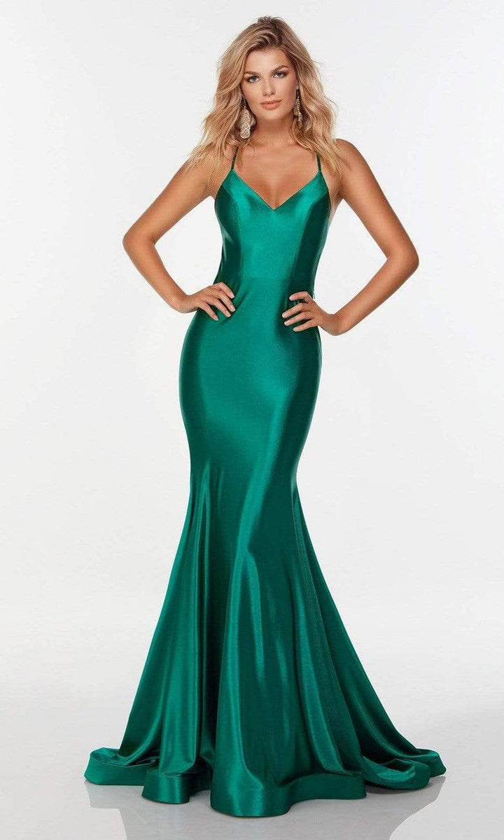 Alyce Paris - V-Neck Trumpet Prom Gown 61174 In Green