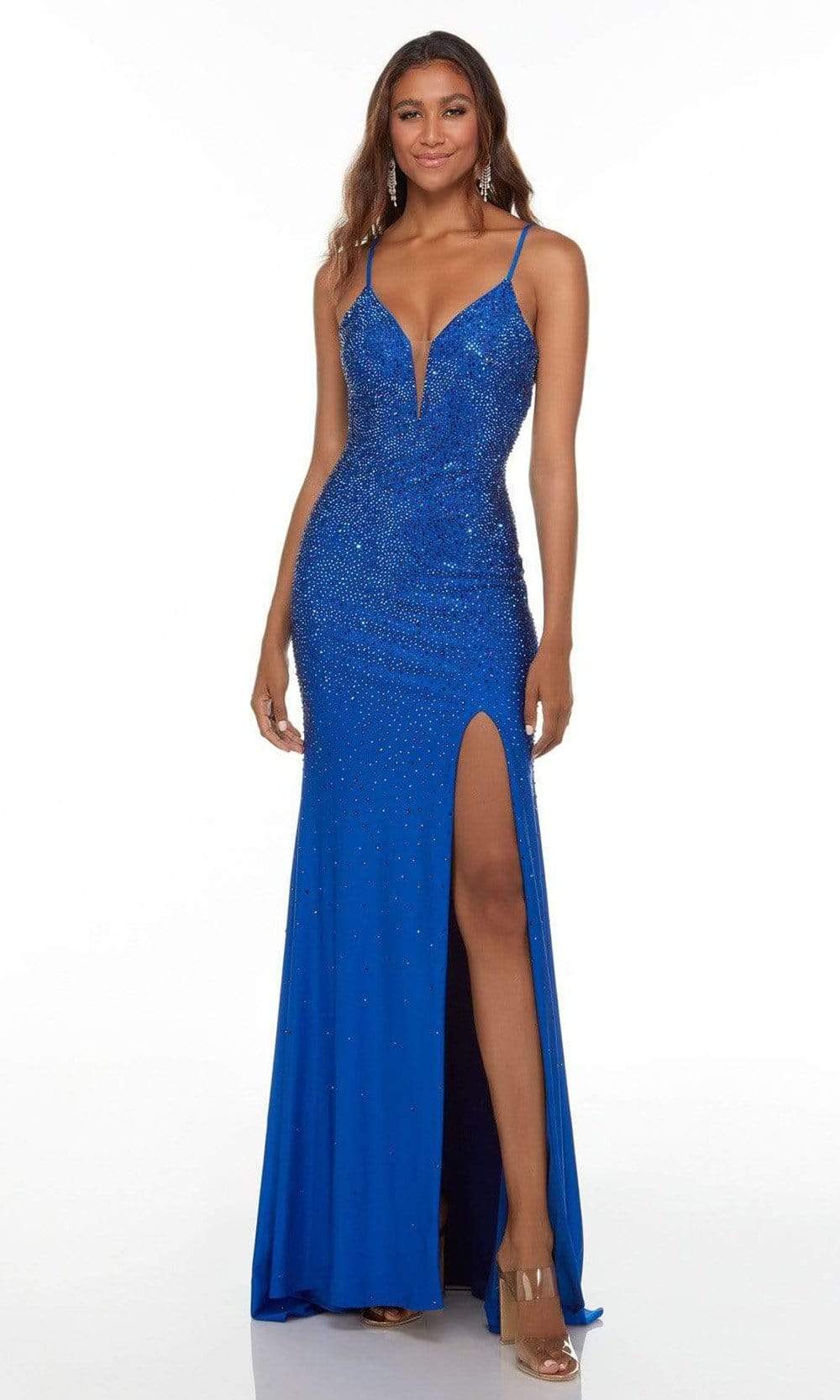 Alyce Paris - 61175 Jewel Strewn Gown With Slit Special Occasion Dress 000 / Royal