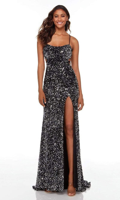 Alyce Paris - 61186 Sequin Cutout Back Gown Special Occasion Dress 000 / Black/Silver