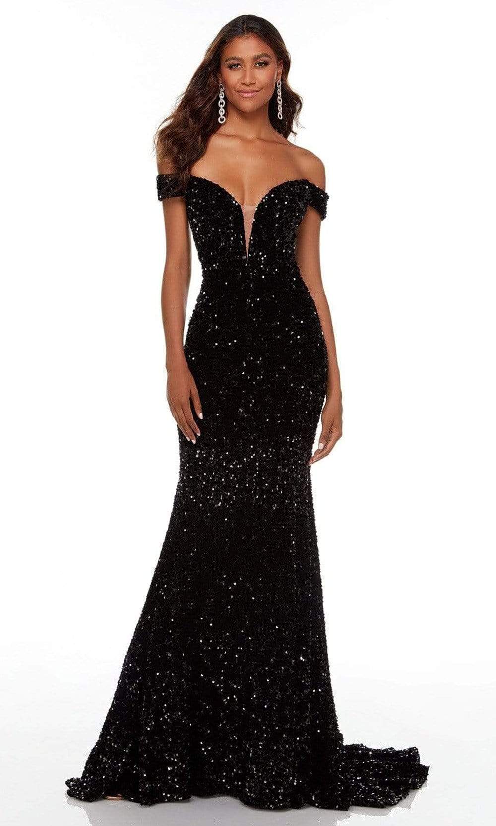 Alyce Paris - 61187 Off Shoulder Sheath Gown Special Occasion Dress 000 / Black