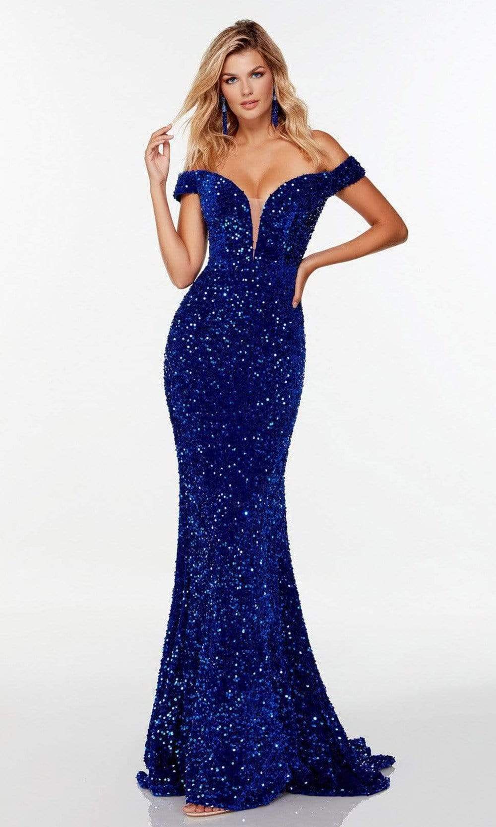 Alyce Paris - 61187 Off Shoulder Sheath Gown Special Occasion Dress 000 / Royal