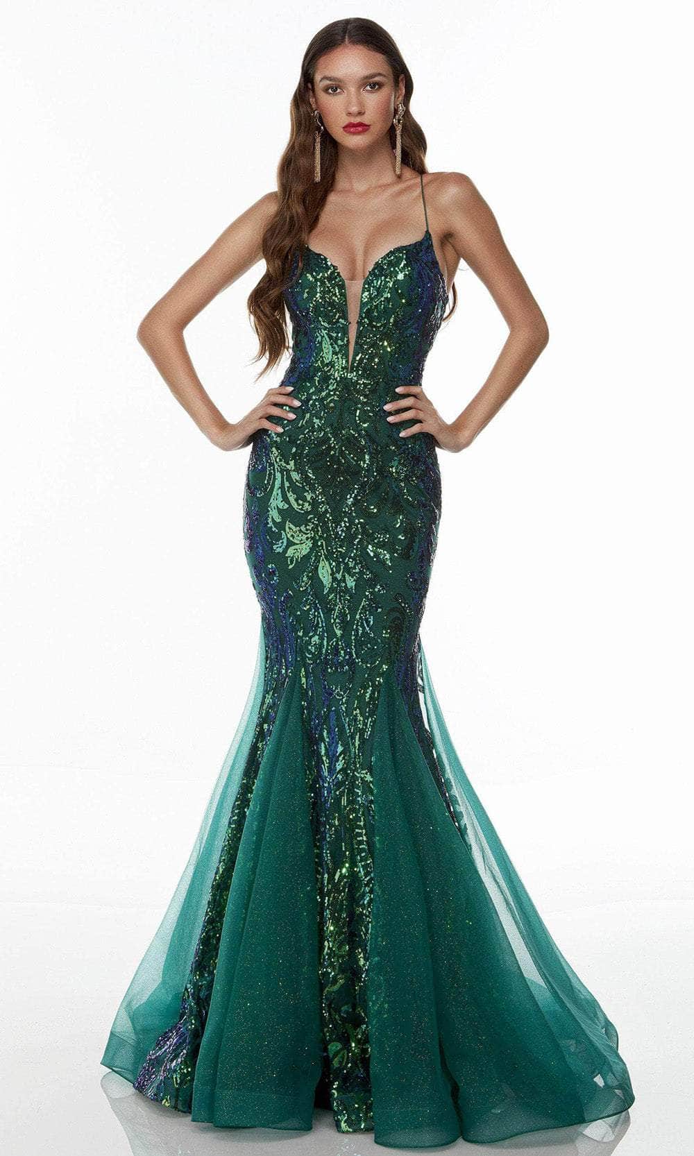 Alyce Paris 61201 - Shimmering Sleeveless V-neck Evening Dress Special Occasion Dress 000 / Emerald