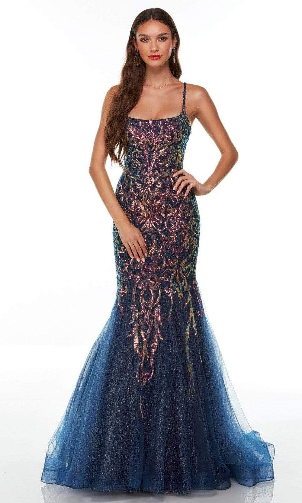 Alyce Paris - 61204 Spaghetti Straps Glitter Sequin Gown Prom Dresses 000 / Navy
