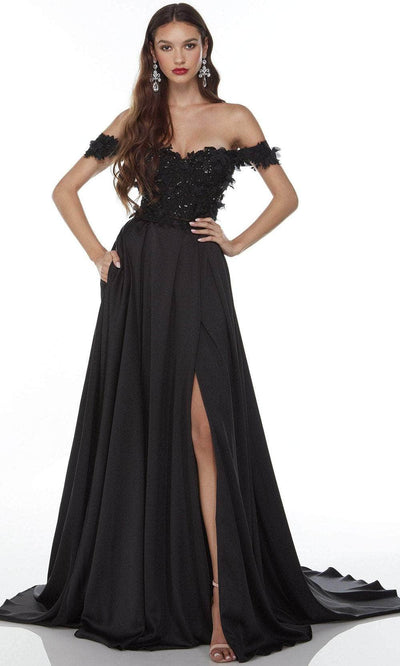Alyce Paris 61218 - Embroidered Off-shoulder Evening Dress Special Occasion Dress 000 / Black