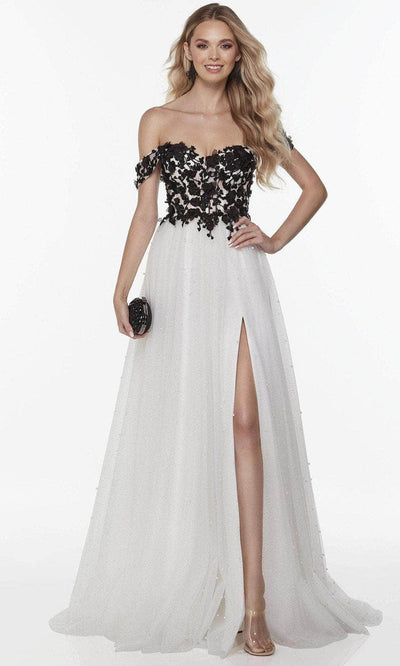 Alyce Paris 61219 - Floral Lace Appliqued Off-shoulder Evening Dress Special Occasion Dress 000 / Diamond White-Black