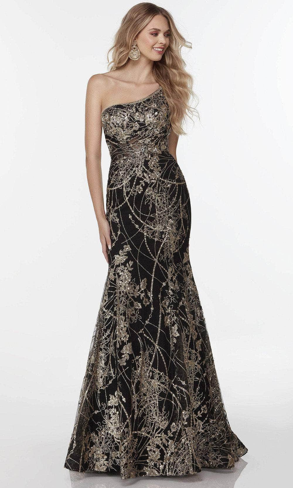Alyce Paris 61223 - Sleeveless Asymmetric Evening Dress Special Occasion Dress 000 / Black-Gold