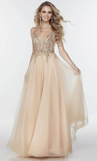 Alyce Paris 61226 - Fitted Bodice Tulle Gown Special Occasion Dress 000 / Rose Gold