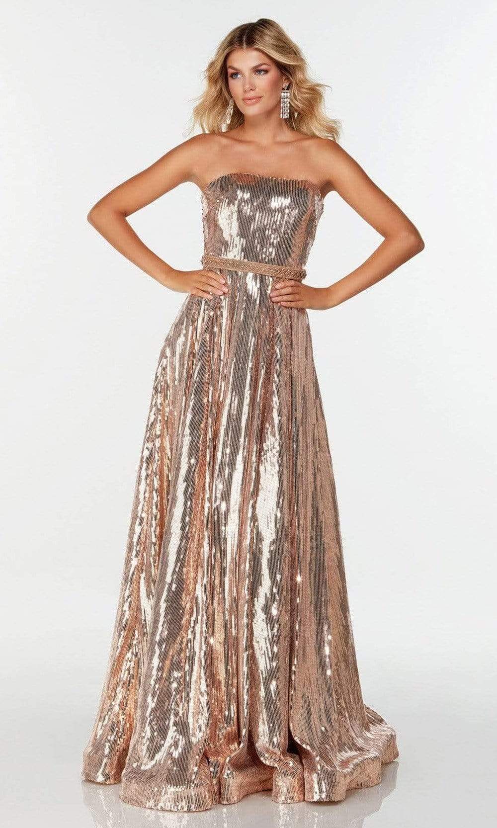 Alyce Paris - 61233 Sequined Strapless A-Line Dress Prom Dresses 000 / Rose Gold