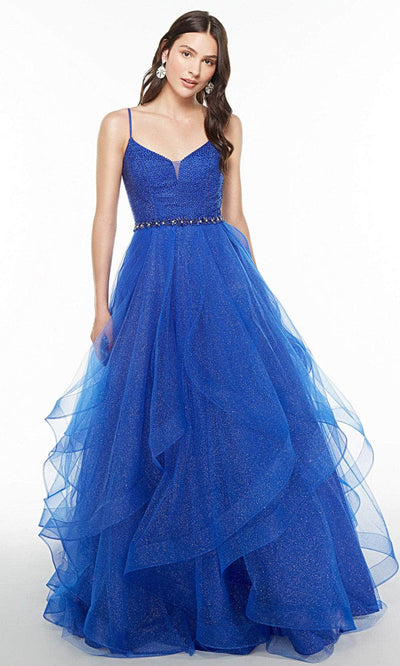 Alyce Paris 61240 - V-Neck Ruffle Tiered Prom Ballgown Special Occasion Dress 000 / Royal