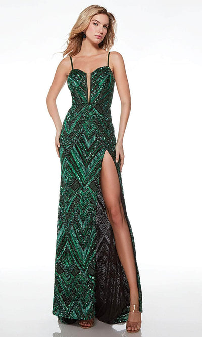 Alyce Paris 61481 - Geometric Sweetheart Prom Dress Special Occasion Dress 000 / Black-Emerald