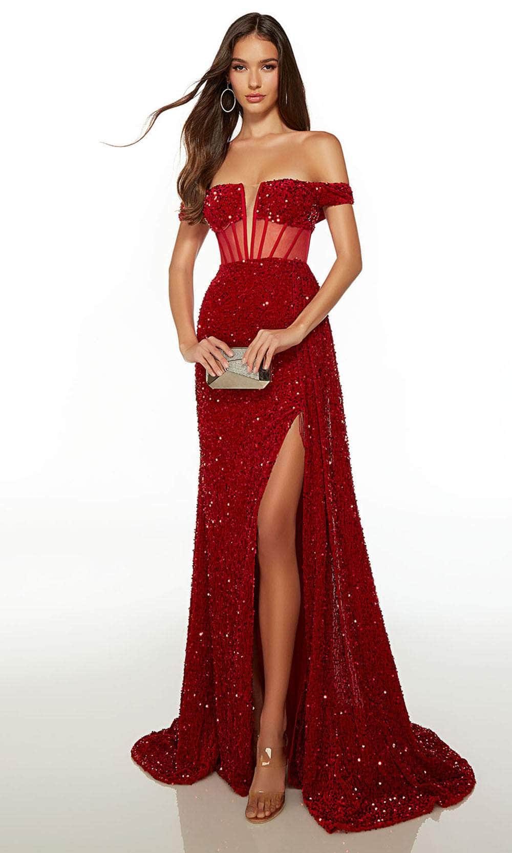 Alyce Paris 61483 - Illusion Sequin Prom Dress Special Occasion Dress 000 / Red