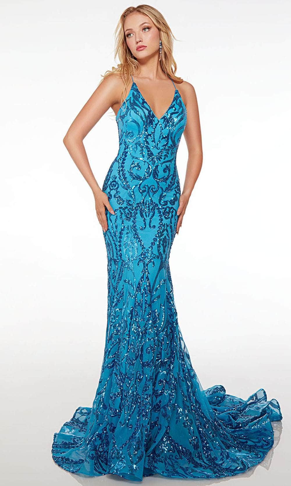 Alyce Paris 61495 - Sequin Motif Prom Dress Special Occasion Dress 000 / Turquoise