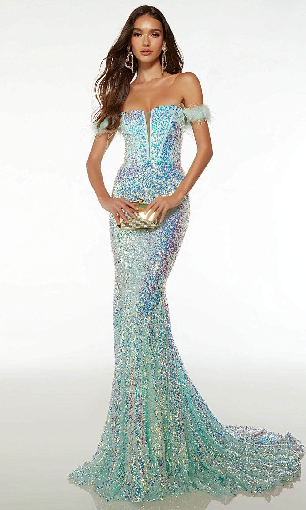 Alyce Paris 61502 - Fully Sequin Corset Prom Gown Special Occasion Dress 000 / Mint-Opal