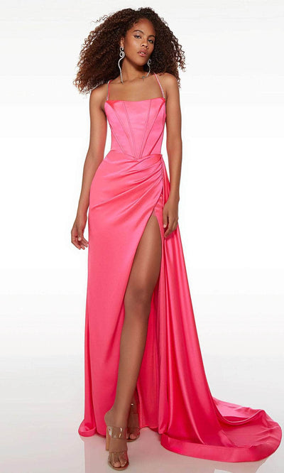 Alyce Paris 61522 - Square Sheath Prom Gown Special Occasion Dress 000 / Neon Pink