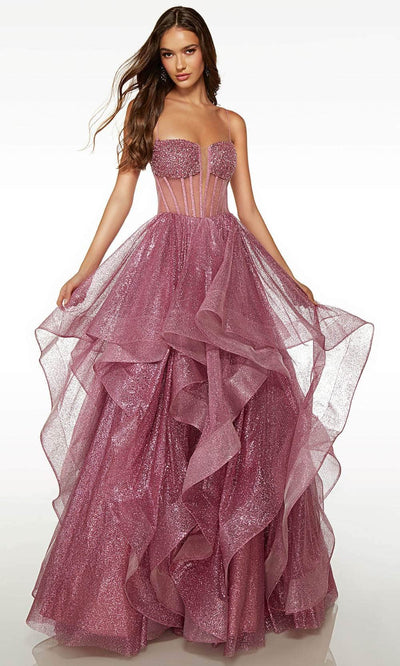 Alyce Paris 61524 - Ruffled Glitter Prom Gown Special Occasion Dress 000 / Pink Lavender