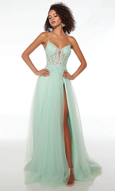 Alyce Paris 61561 - Lace Corset A-Line Prom Gown Special Occasion Dress 000 / Mint