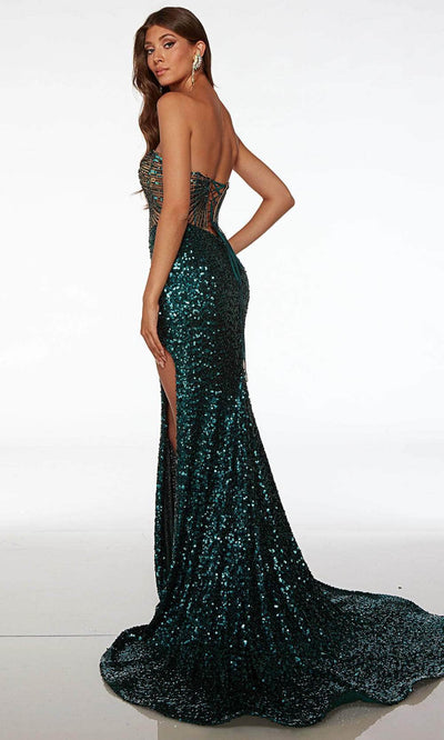 Alyce Paris 61573 - Strapless High Slit Prom Gown Special Occasion Dress 000 / Everglade