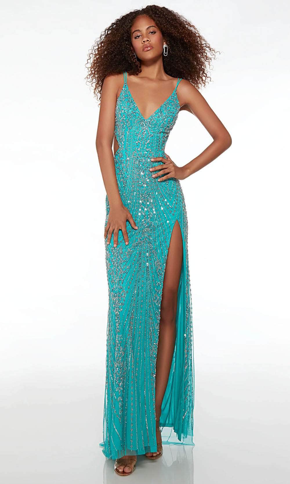 Alyce Paris 61585 - Strappy Back Sheath Prom Gown Special Occasion Dress 000 / Caribbean-Silver