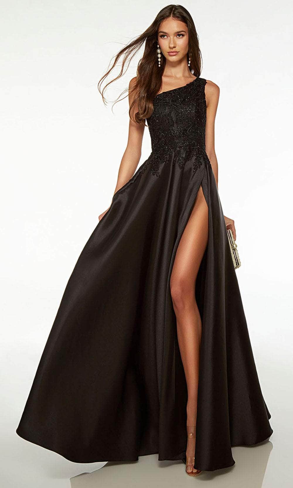 Alyce Paris 61700 - Embroidered One-Shoulder Dress Special Occasion Dress 000 / Black