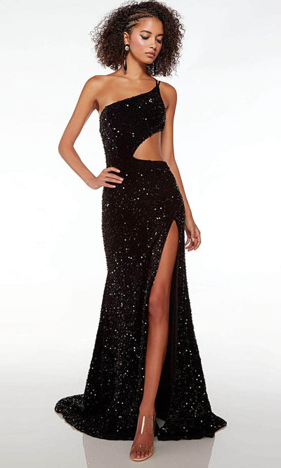 Alyce Paris 61707 - One-Shoulder Side Cut-Out Dress Special Occasion Dress 000 / Black