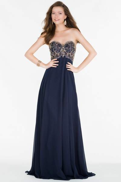 Alyce Paris - 6683 Strapless Chiffon Dress CCSALE 10 / Navy