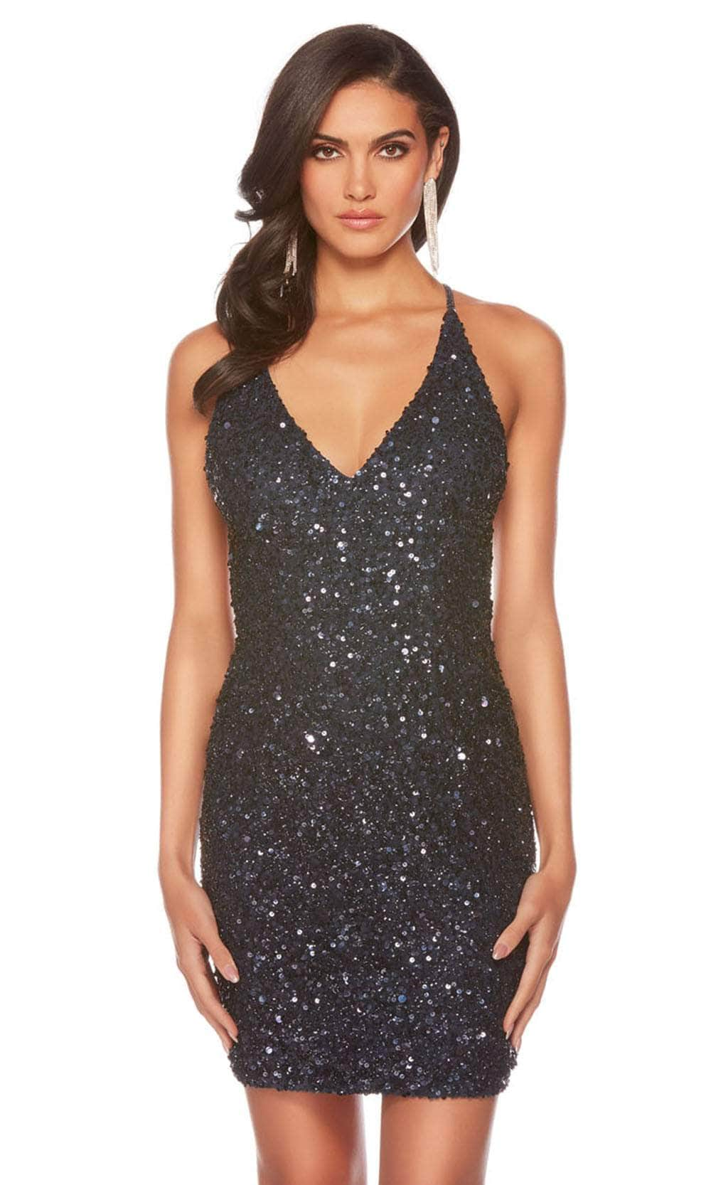 Alyce Paris 84001 - Sequin Ornate Cocktail Dress Special Occasion Dress 000 / Midnight