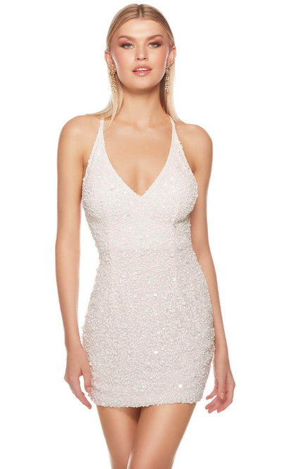 Alyce Paris 84001 - Sequin Ornate Cocktail Dress Ivory