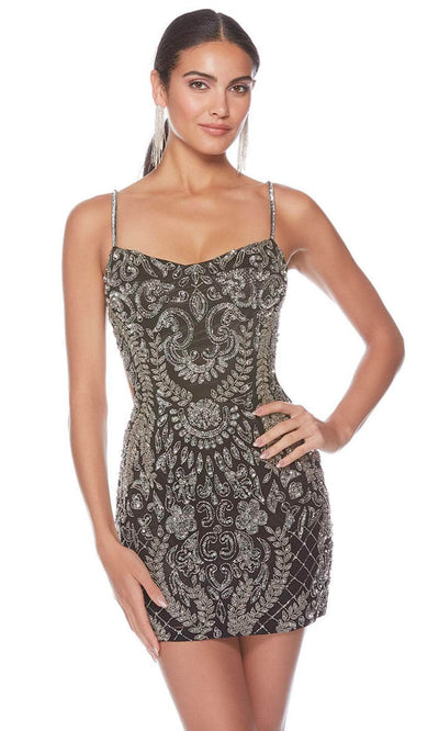 Alyce Paris 84010 - Beaded Lace-Up Back Cocktail Dress Party Dresses 000 / Black-Silver