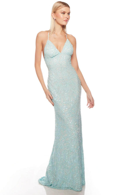 Alyce Paris 88009 - Open Back Beaded Evening Dress Special Occasion Dress 000 / Sky Blue/Diamond White