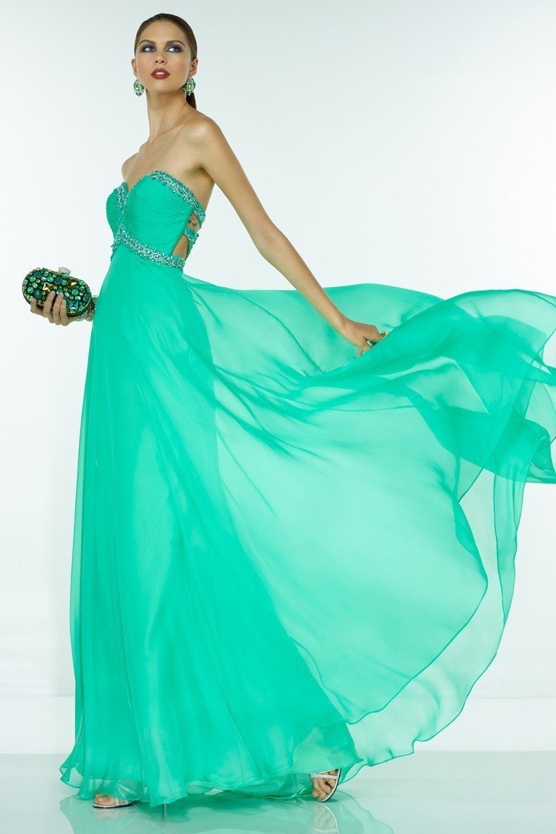 Alyce Paris - 35785 Beaded Pleated Sweetheart Chiffon A-line Dress In Green