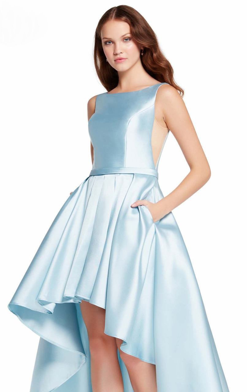 Alyce Paris Bateau Fitted High Low Dress 60114 CCSALE 6 / Ice Blue