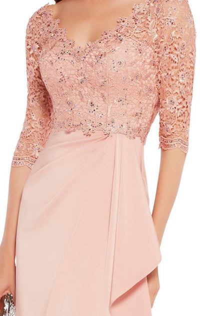 Alyce Paris - Beaded Lace V Neck Quarter Sleeve Wrap Gown 27242 - 2 pcs Pink in Size 4 and 22 Available CCSALE