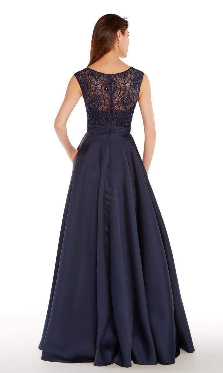 Alyce Paris - 27243 Lace Overlaid Cap Sleeve Long Mikado Dress