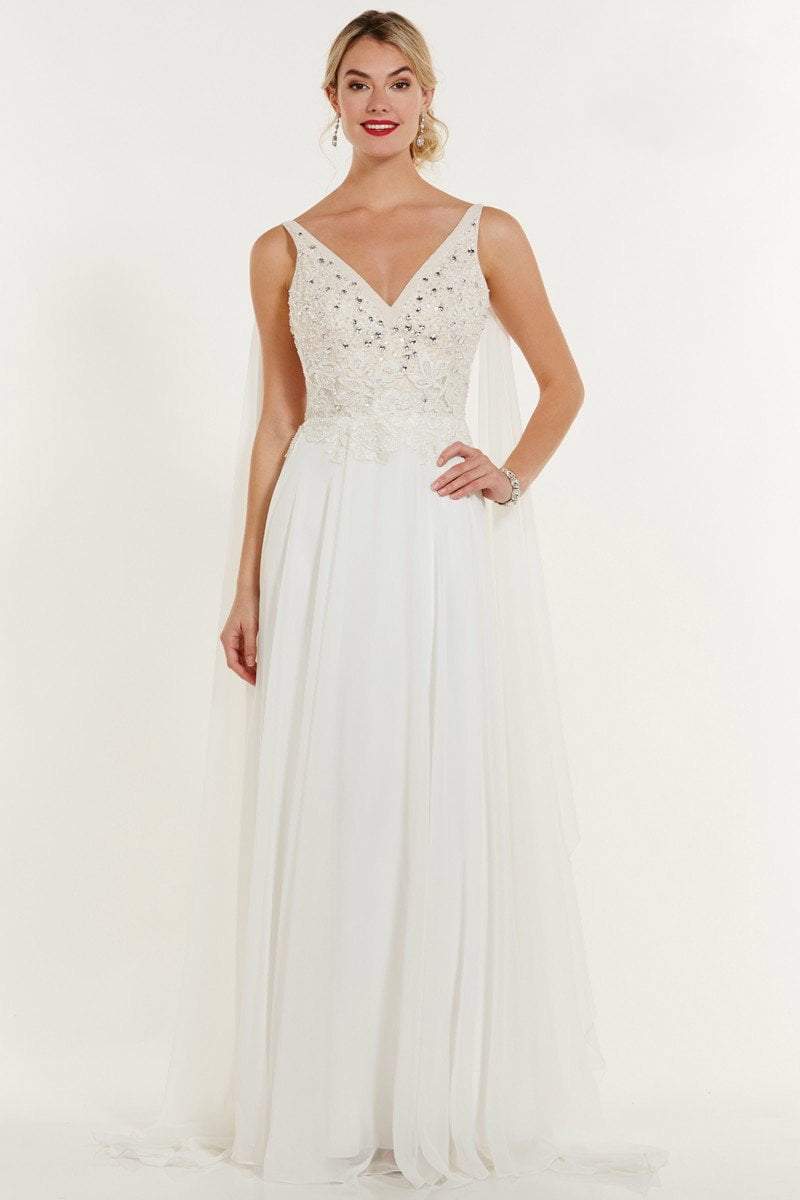 Alyce Paris Cascading Paneled Beaded Chiffon Gown CCSALE 18 / Diamond White