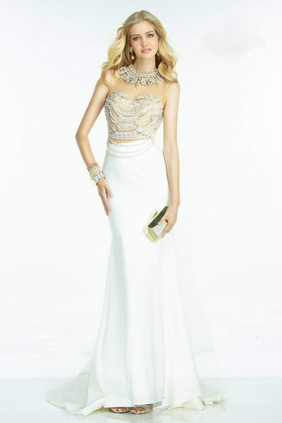 Alyce Paris - Claudine - Pearl Beaded Illusion Bodice Mermaid Gown - 1 pc Ivory/Nude In Size 6 Available CCSALE 6 / Ivory/Nude